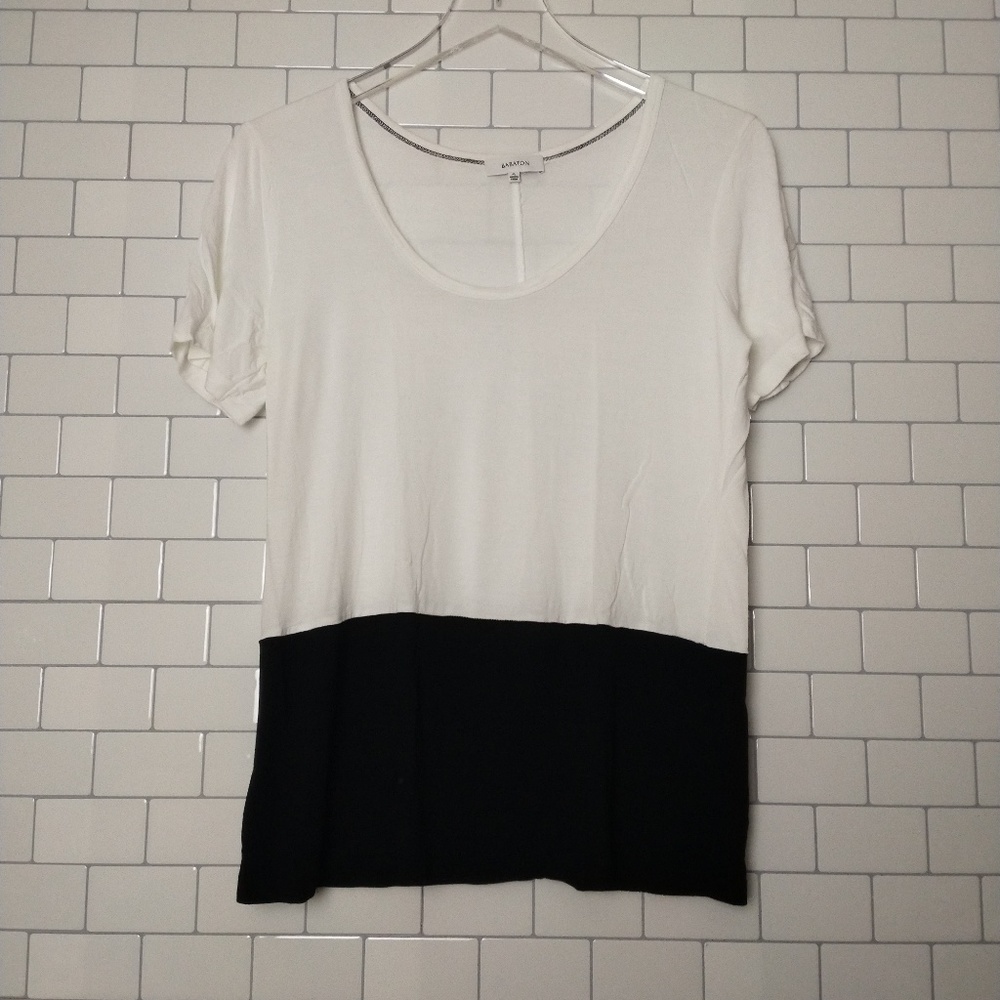 Babaton black‎ and white classic blouse tencel rayon sz med